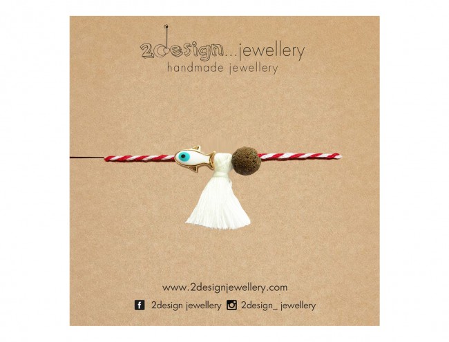 martis white eye fish charm white tassel bracelet