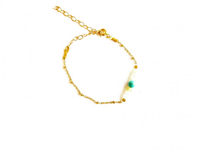 aqua marine, turqoise gold chain bracelet