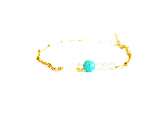 aqua marine, turqoise gold chain bracelet