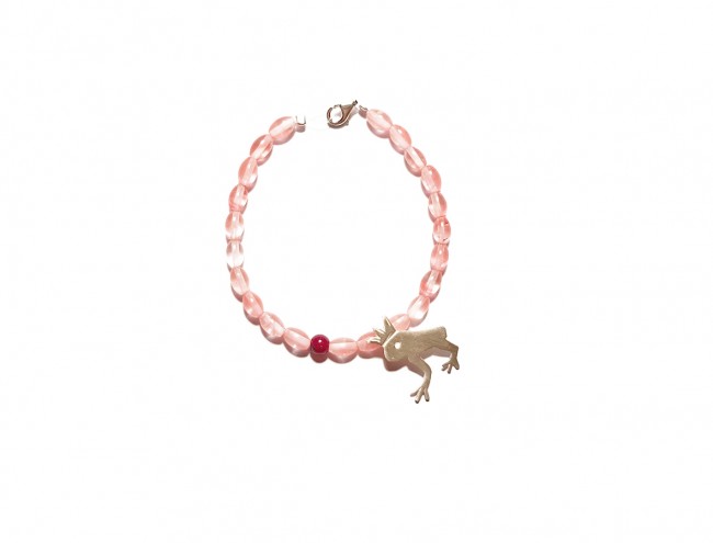 pink quartz, silver frog bracelet